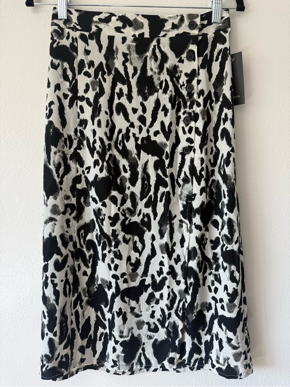 free press Black and White Animal Print Midi Skirt with Side Buttons